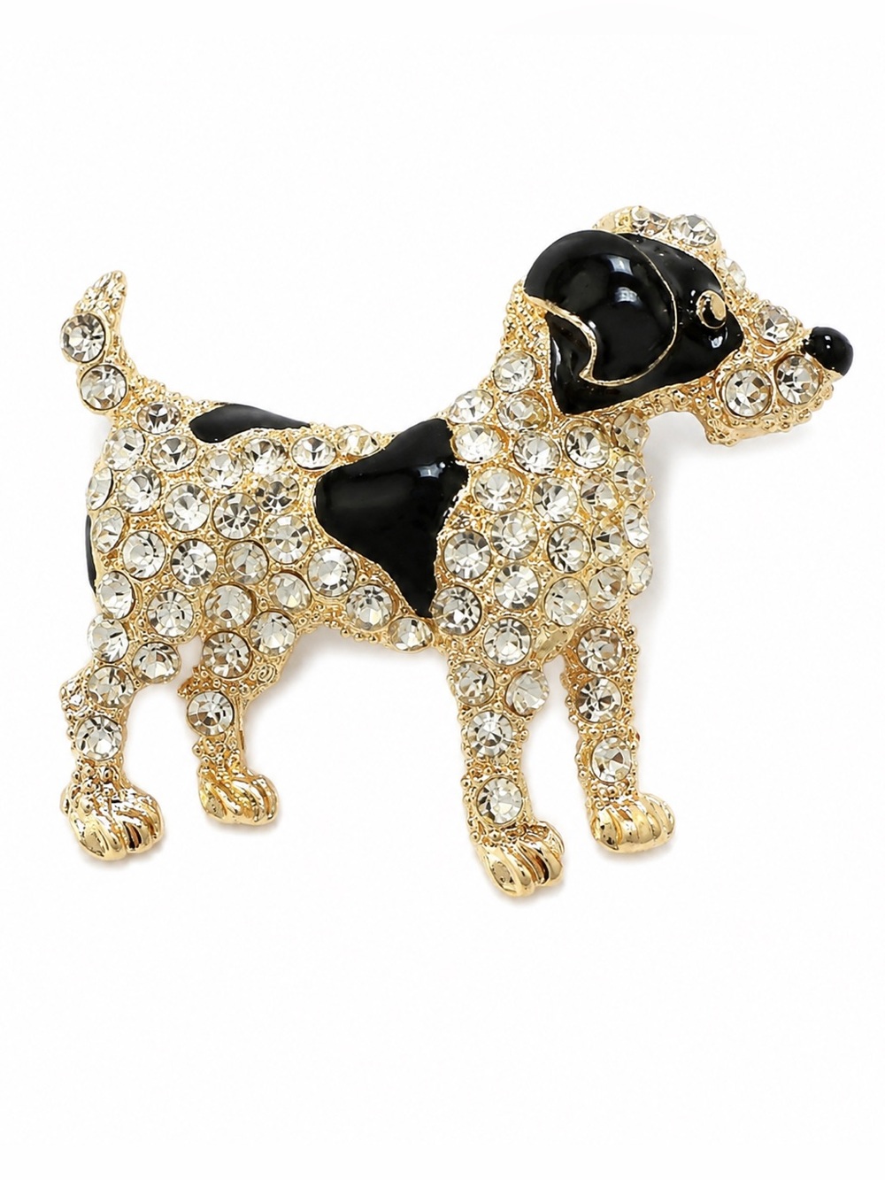 Gold and Black Crystal Dog Brooch - Elegant Pet-Themed‎ Pin